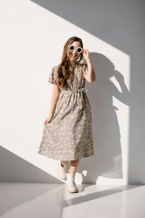 'Ramona' Girl Floral Dress in Soft Taupe FINAL SALE