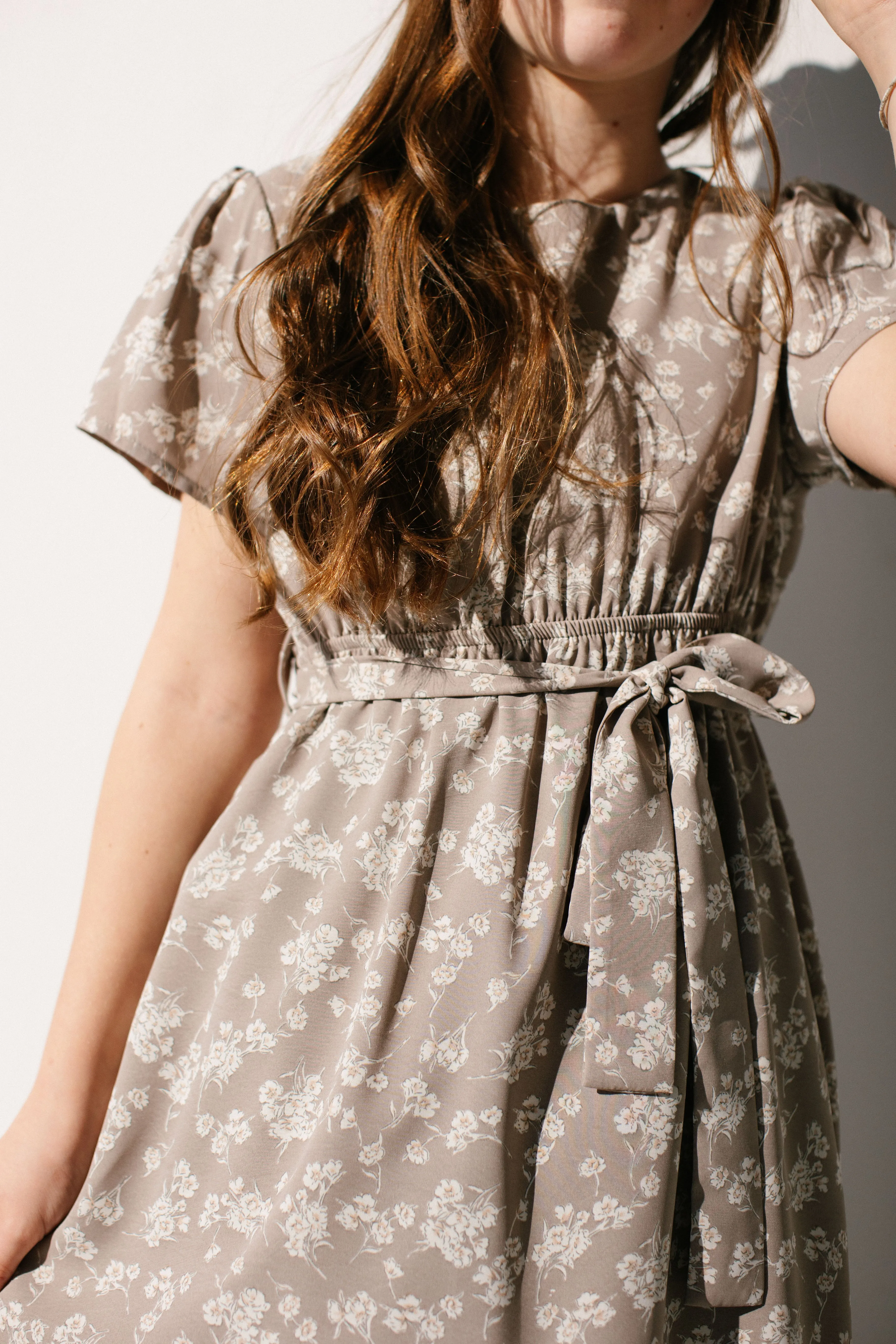 'Ramona' Girl Floral Dress in Soft Taupe FINAL SALE