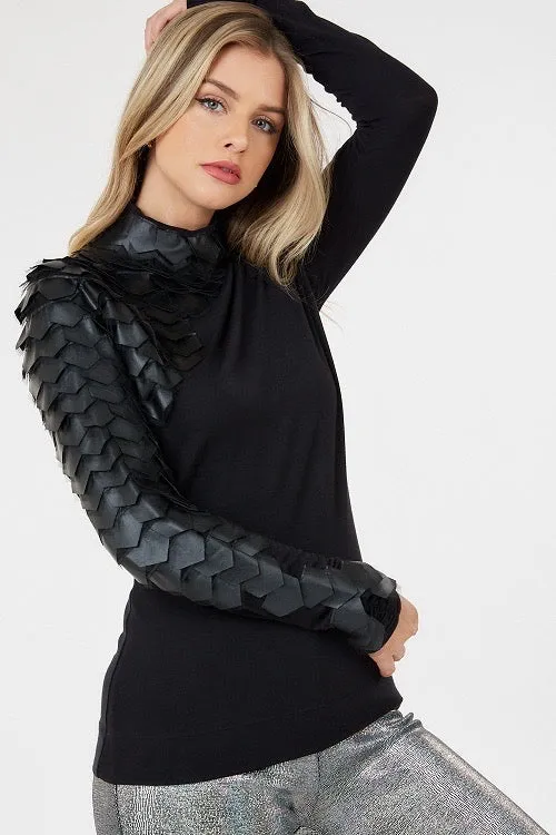 Raw Moda Long Sleeves Leather Patch Top