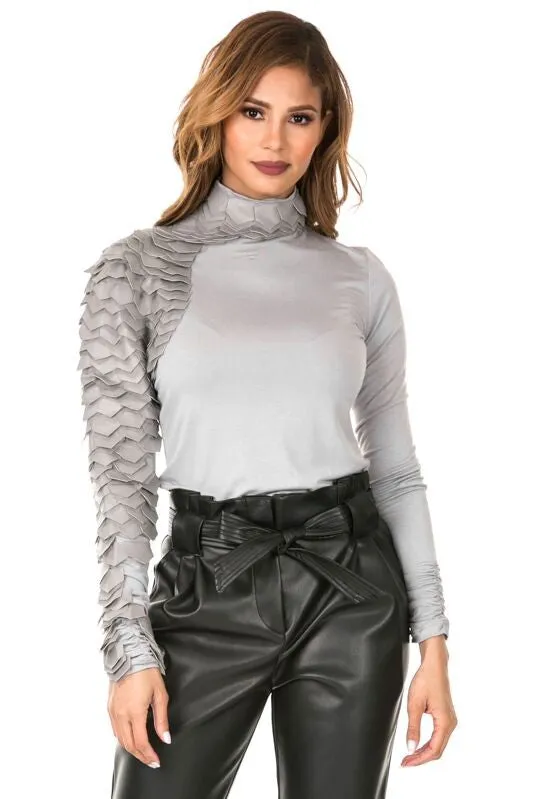 Raw Moda Long Sleeves Leather Patch Top