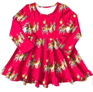 Red Rovers Long Sleeve Twirl Dress