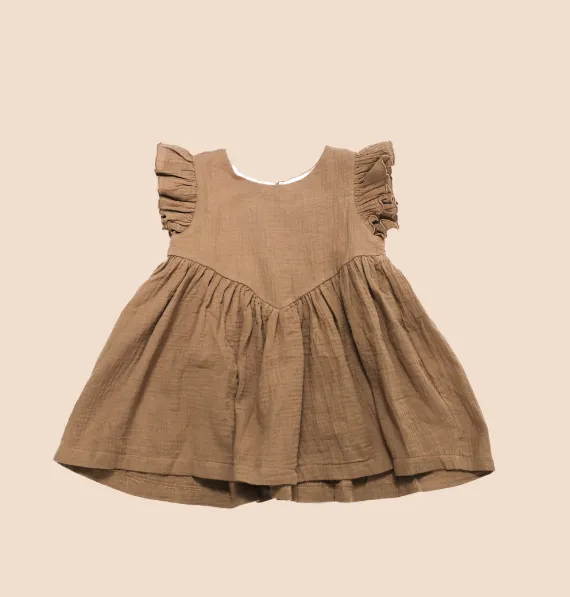 REM Mocha Flutter Sleeve Dress