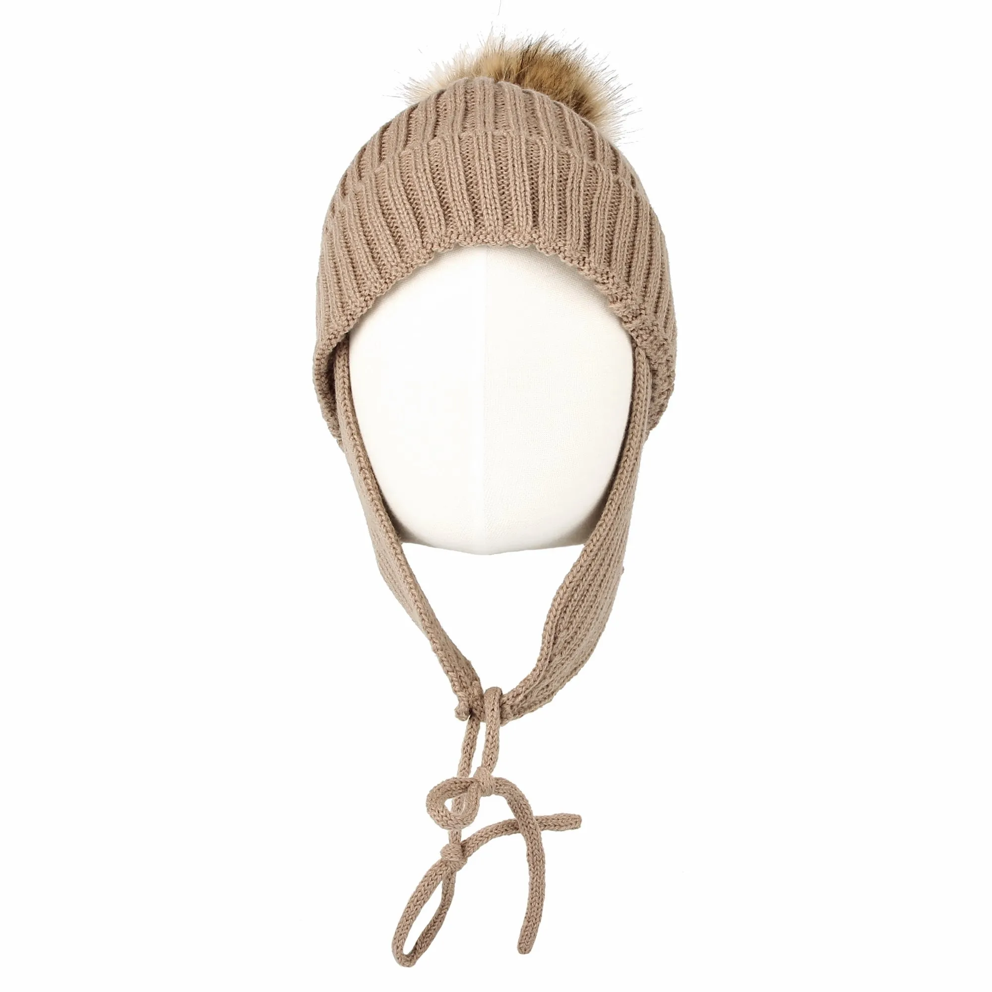 Ribbed Knit Beanie Velour Lining Hat Pom Earflaps Cap BZ70012