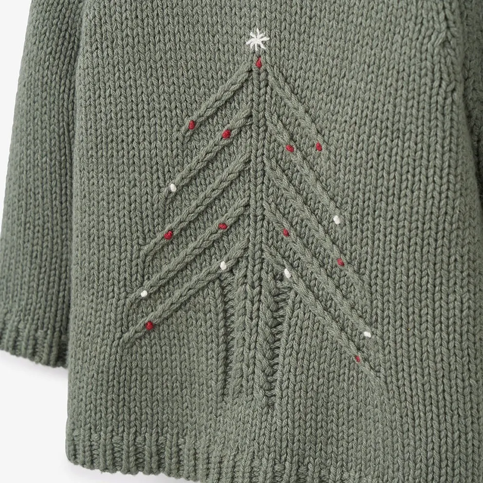 Sage Green Holiday Tree Pullover Sweater