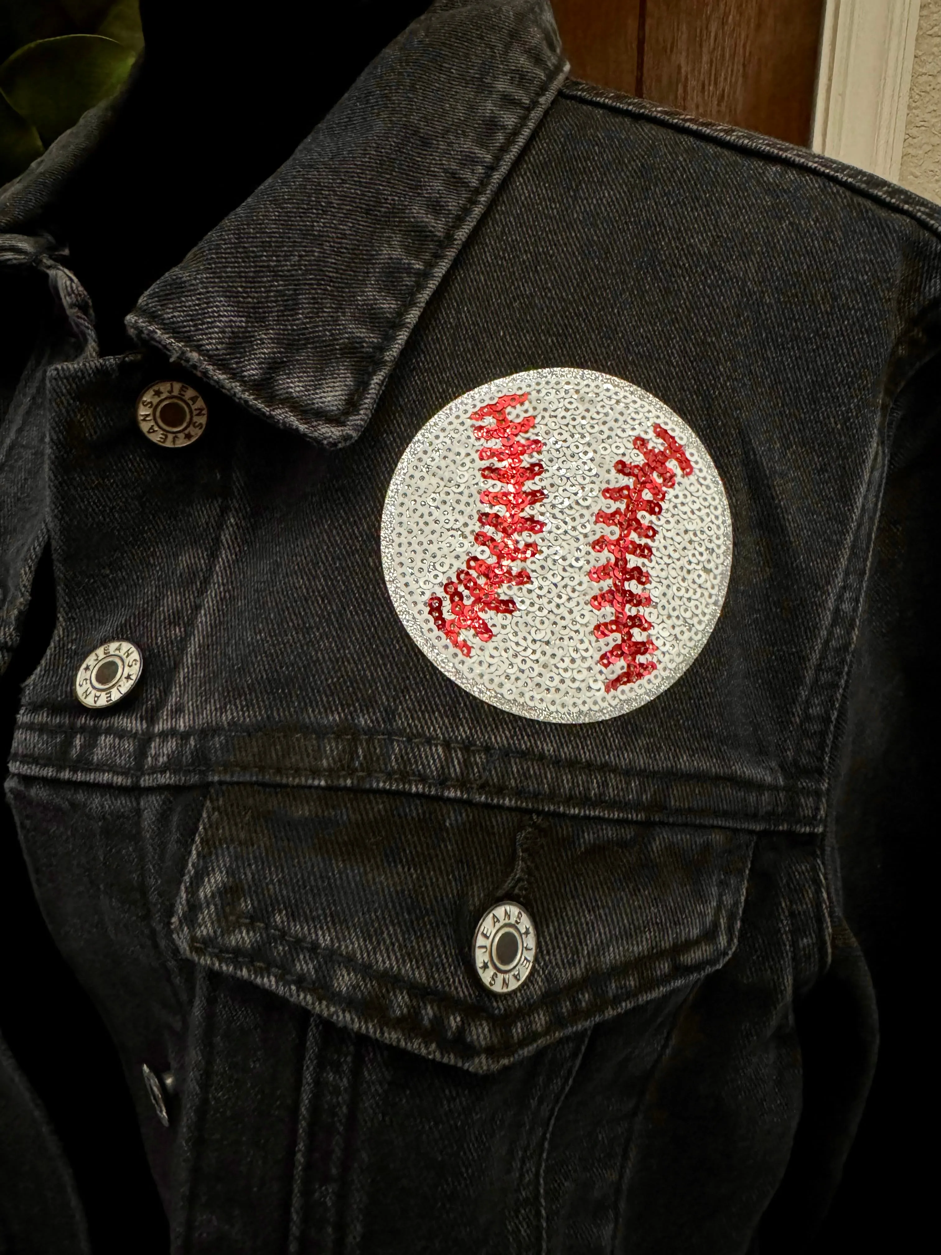 Sequined Black Baseball Denim Jacket