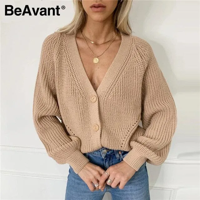 Sexy V-neck Knitted Women Cardigan - Casual Buttons Sleeve Sweater Cardigan - Elegant Tops (TP4)(TB8C)