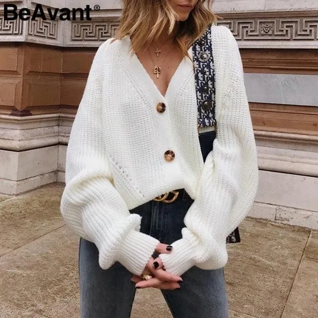 Sexy V-neck Knitted Women Cardigan - Casual Buttons Sleeve Sweater Cardigan - Elegant Tops (TP4)(TB8C)