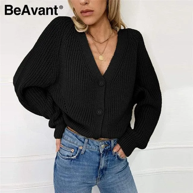 Sexy V-neck Knitted Women Cardigan - Casual Buttons Sleeve Sweater Cardigan - Elegant Tops (TP4)(TB8C)