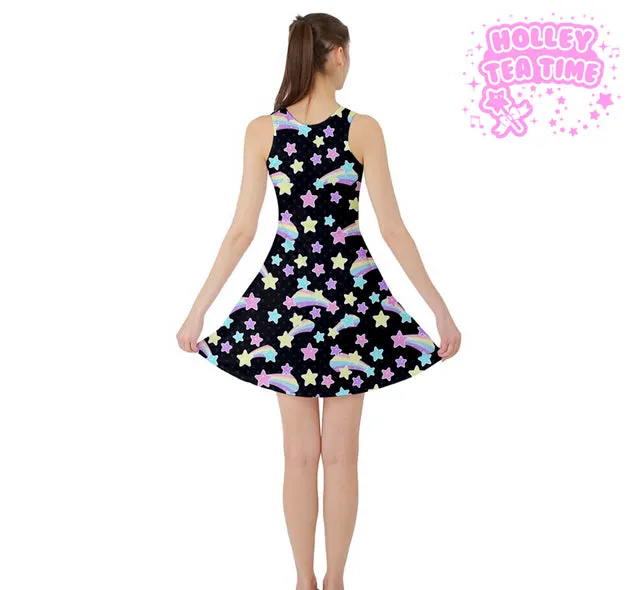 Starry party black sleeveless skater dress [made to order]