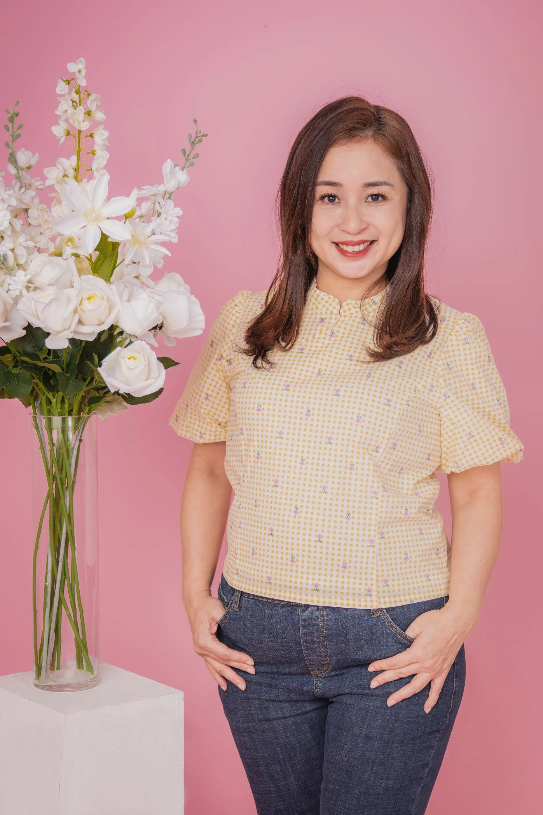 Sweet Flower Checked Blouse