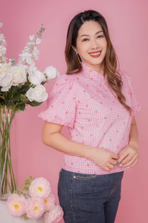 Sweet Flower Checked Blouse