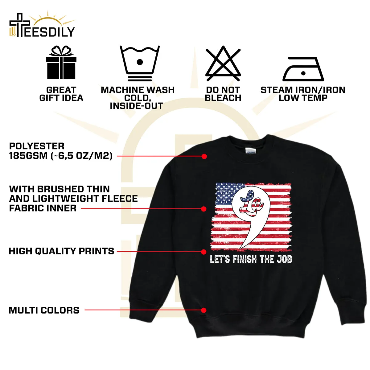 Teesdily | American Flag Comma La Shirt, Let's Finish The Job T-shirt, Patriot Hoodie Sweatshirt Mug, Girl Power Shirt