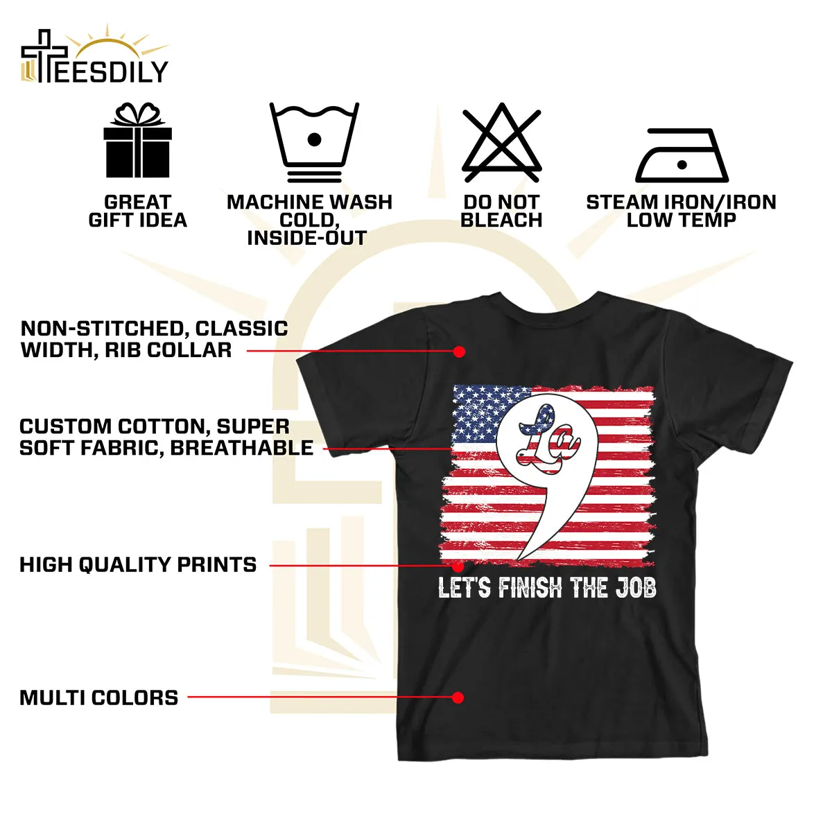 Teesdily | American Flag Comma La Shirt, Let's Finish The Job T-shirt, Patriot Hoodie Sweatshirt Mug, Girl Power Shirt