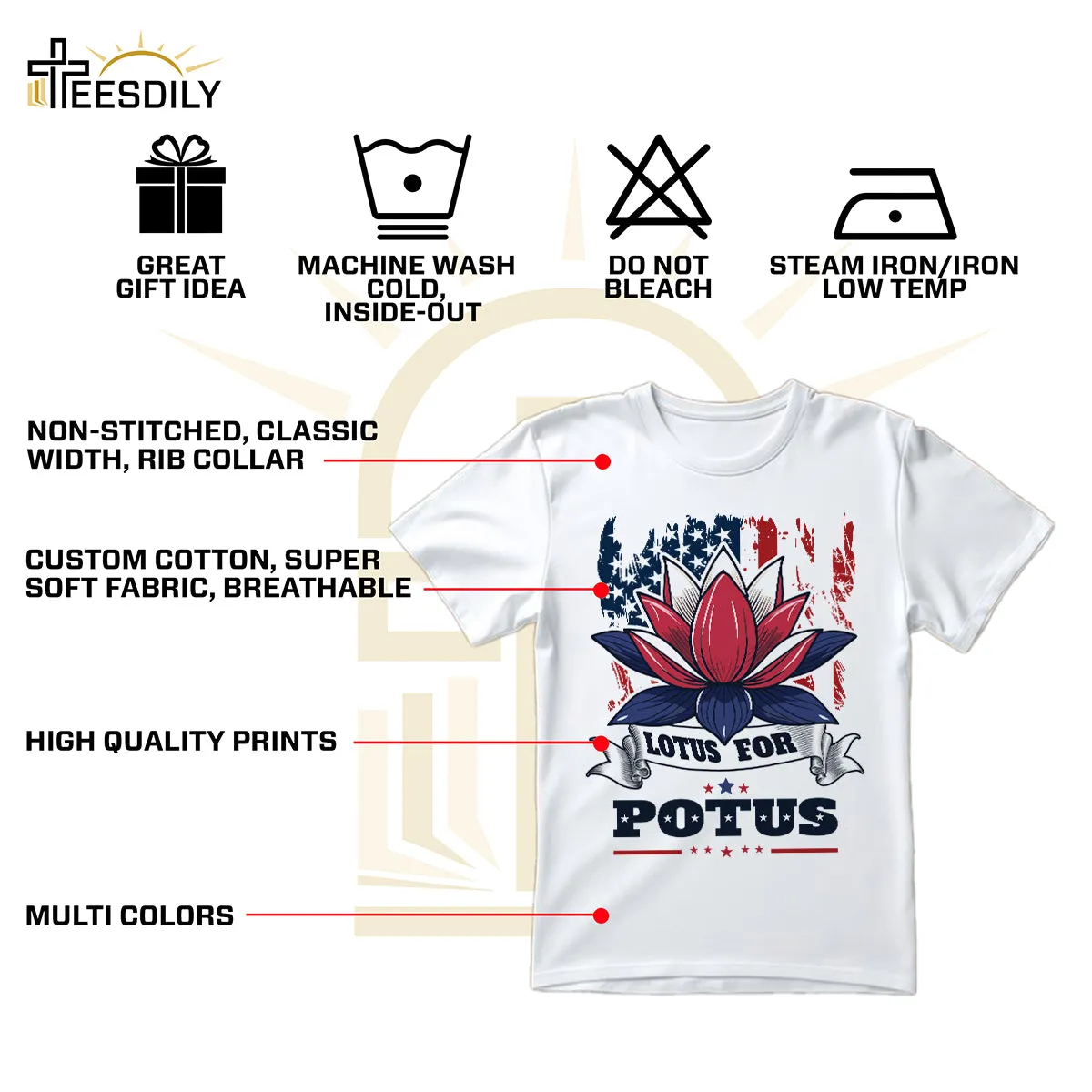 Teesdily | Namaste Lotus Shirt, Lotus For Potus Sweatshirt Hoodie Mug, American Flag Patriot Gift For Women, Girl Power Tee