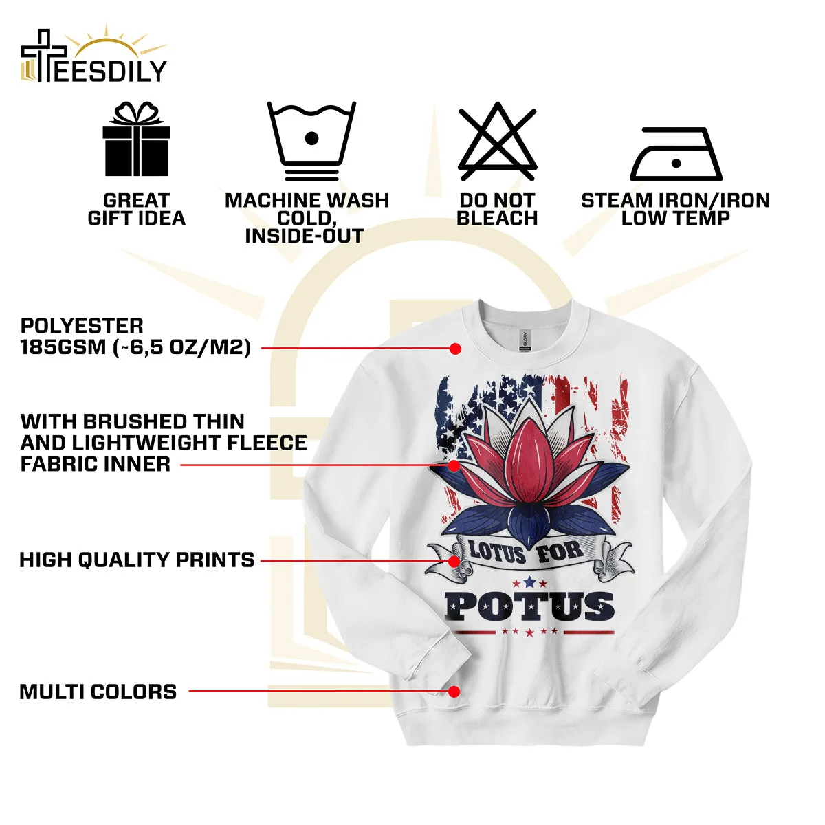 Teesdily | Namaste Lotus Shirt, Lotus For Potus Sweatshirt Hoodie Mug, American Flag Patriot Gift For Women, Girl Power Tee