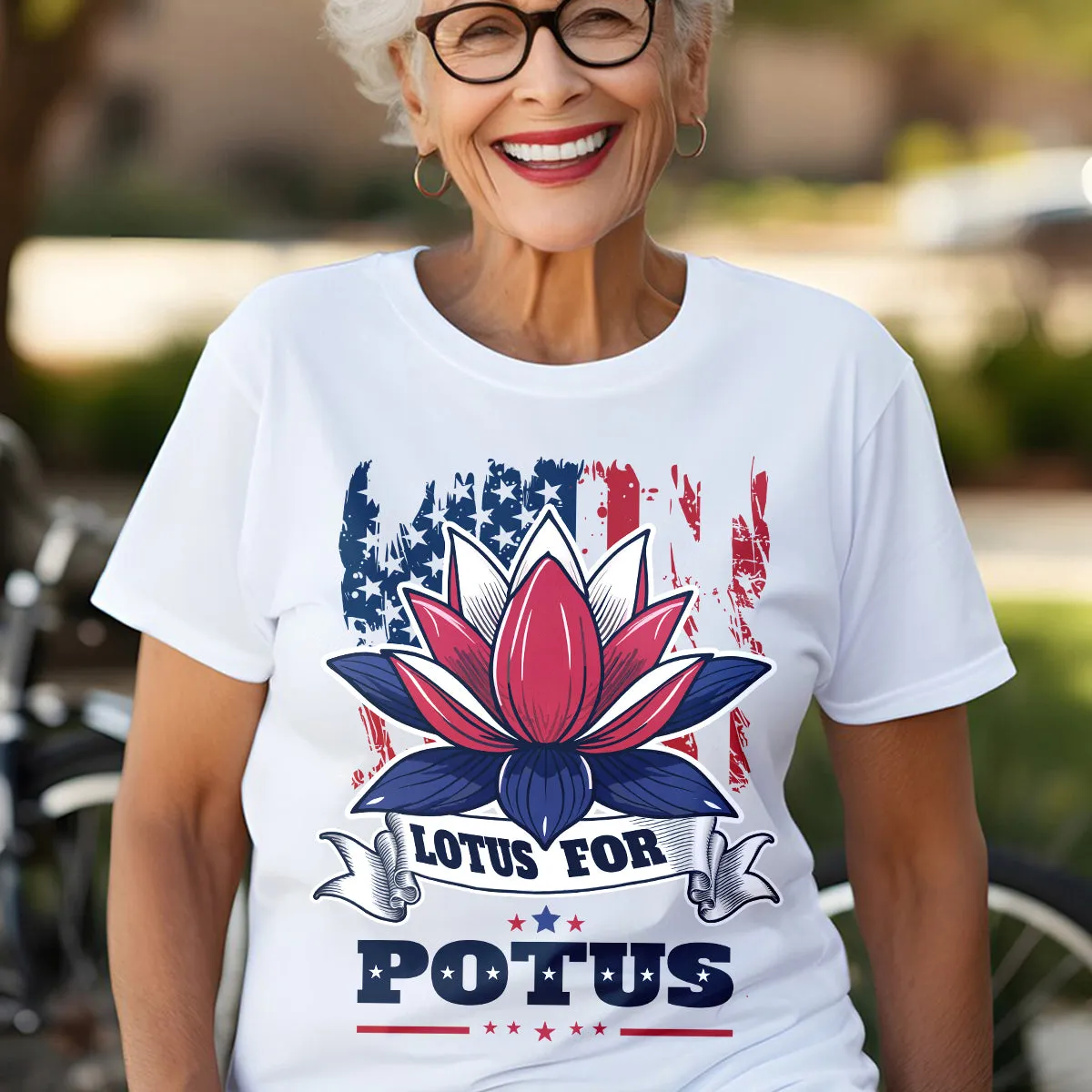 Teesdily | Namaste Lotus Shirt, Lotus For Potus Sweatshirt Hoodie Mug, American Flag Patriot Gift For Women, Girl Power Tee