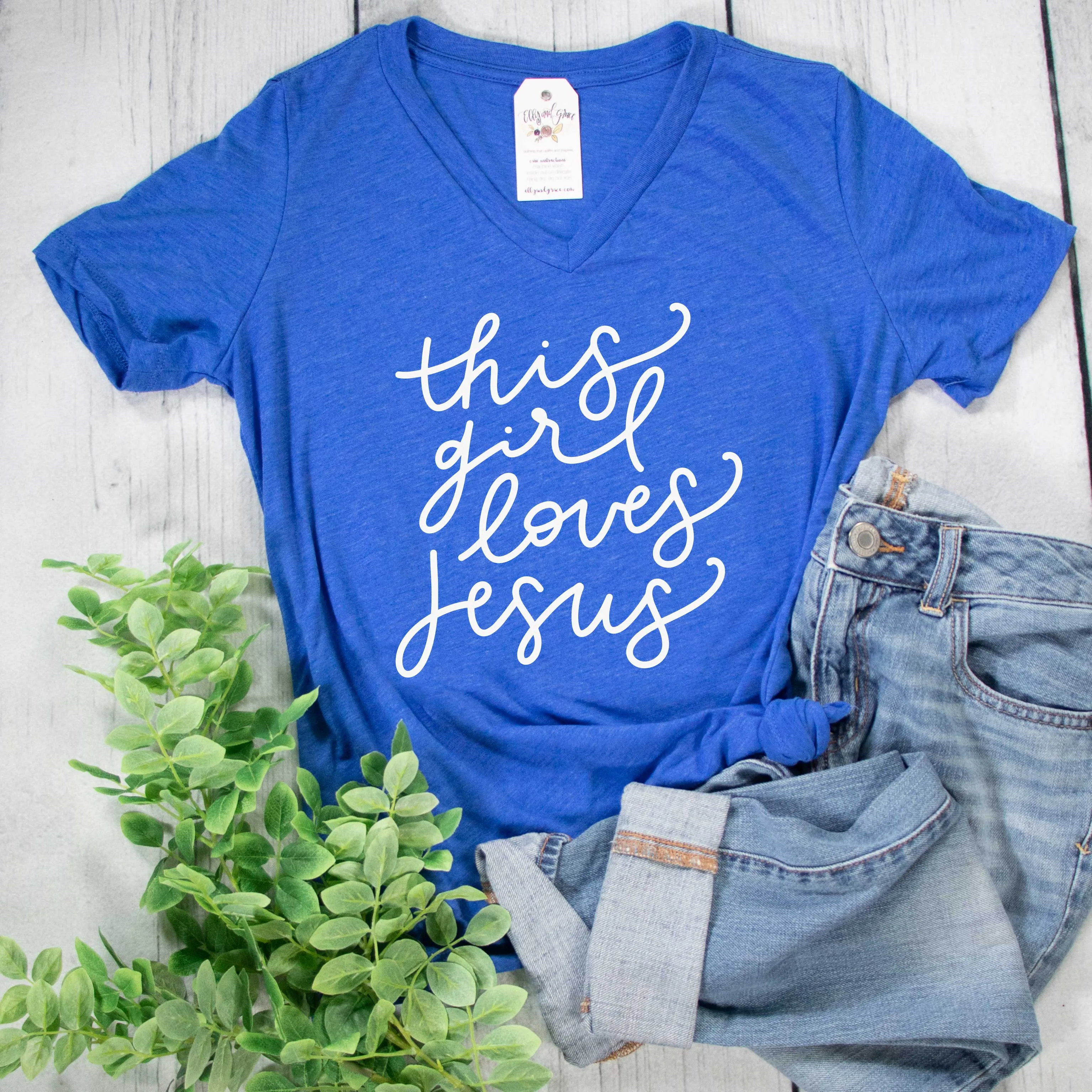 This Girl Loves Jesus Ladies V-Neck