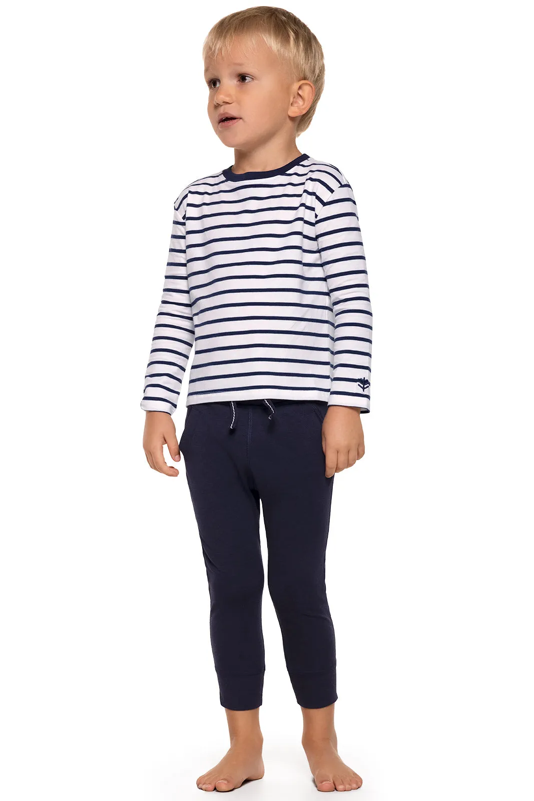 Toddler Coco Plum Everyday Long Sleeve T-Shirt  |  White/Navy Stripe