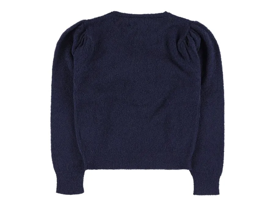 VERDI BOUCLETTE CARDIGAN WITH BOW ON THE CHEST - NAVY