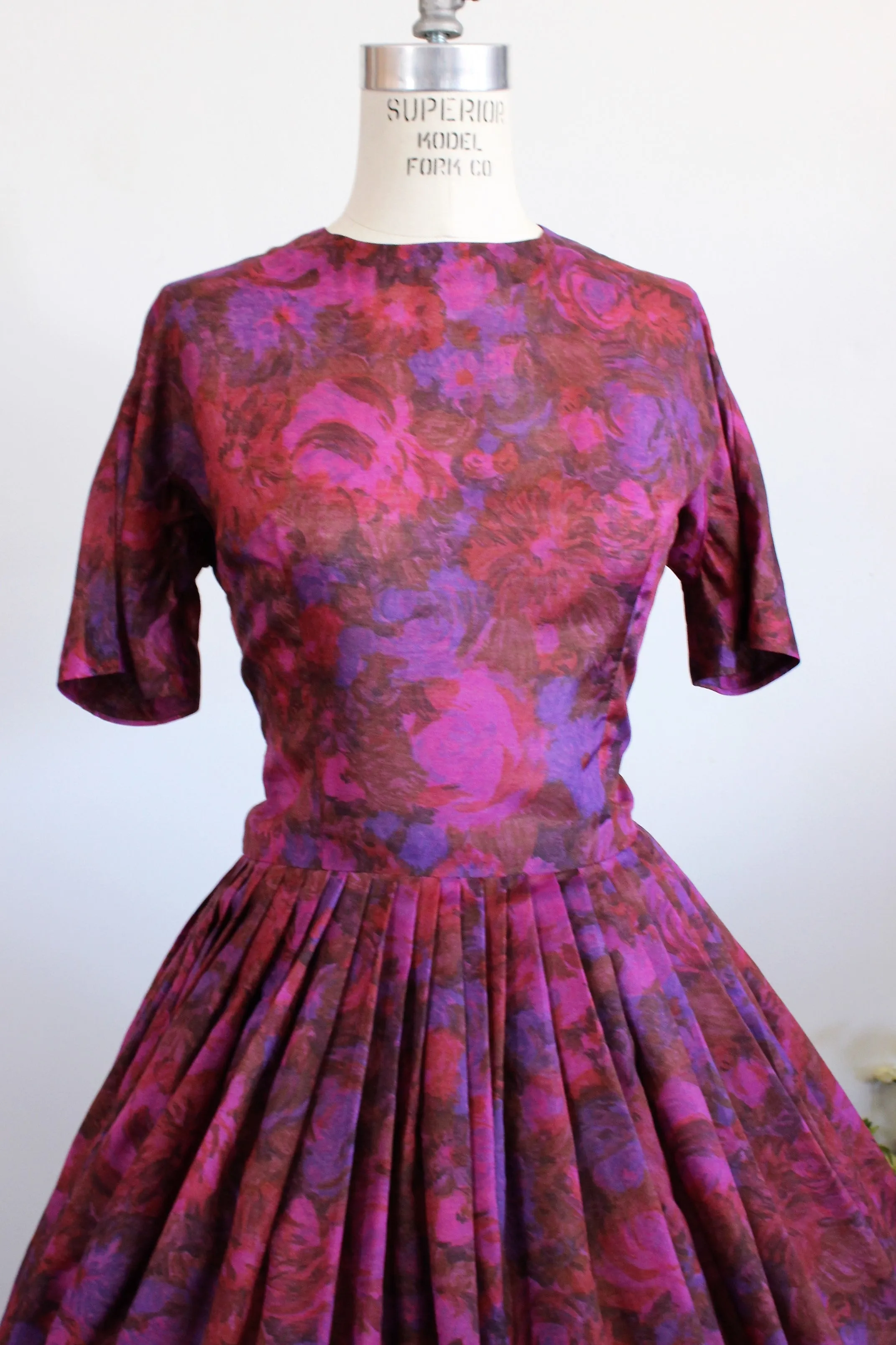 Vintage 1950s Dress Of Purple Flowers