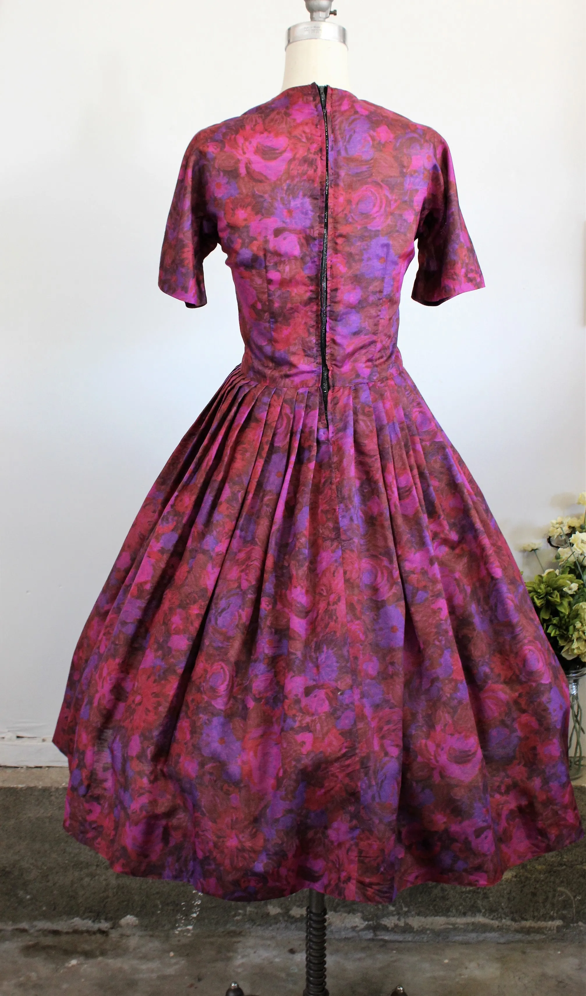 Vintage 1950s Dress Of Purple Flowers