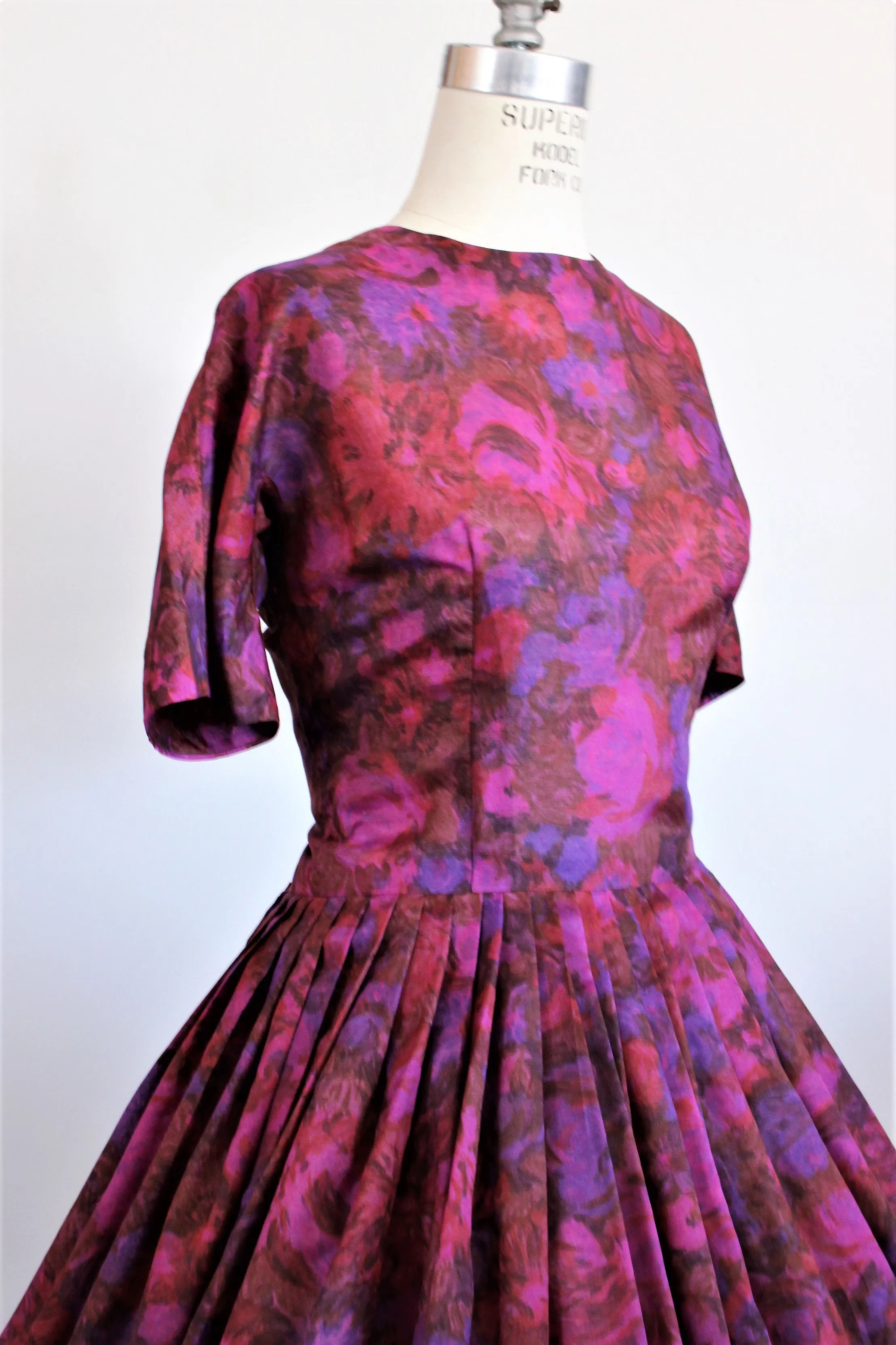 Vintage 1950s Dress Of Purple Flowers