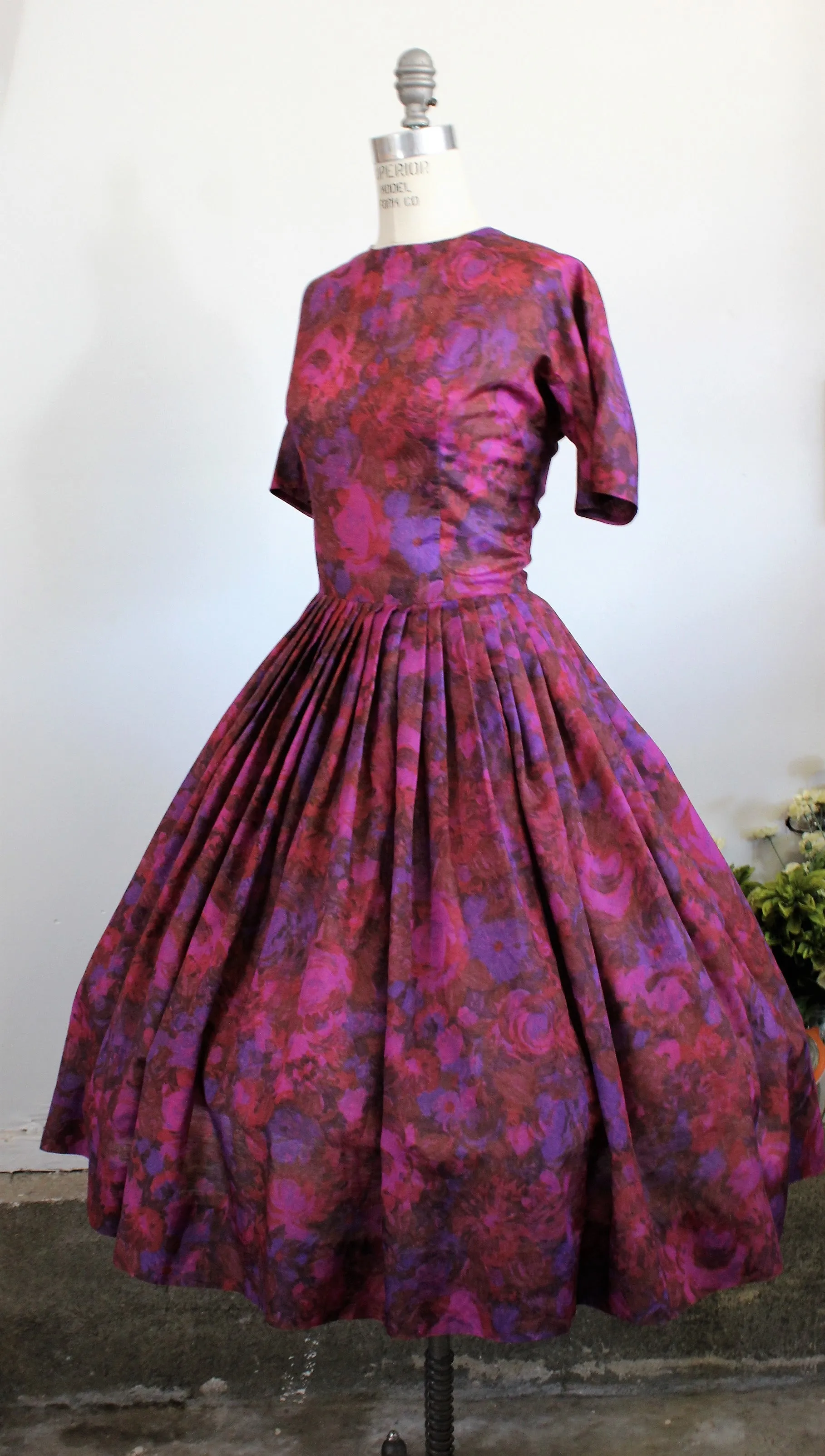 Vintage 1950s Dress Of Purple Flowers