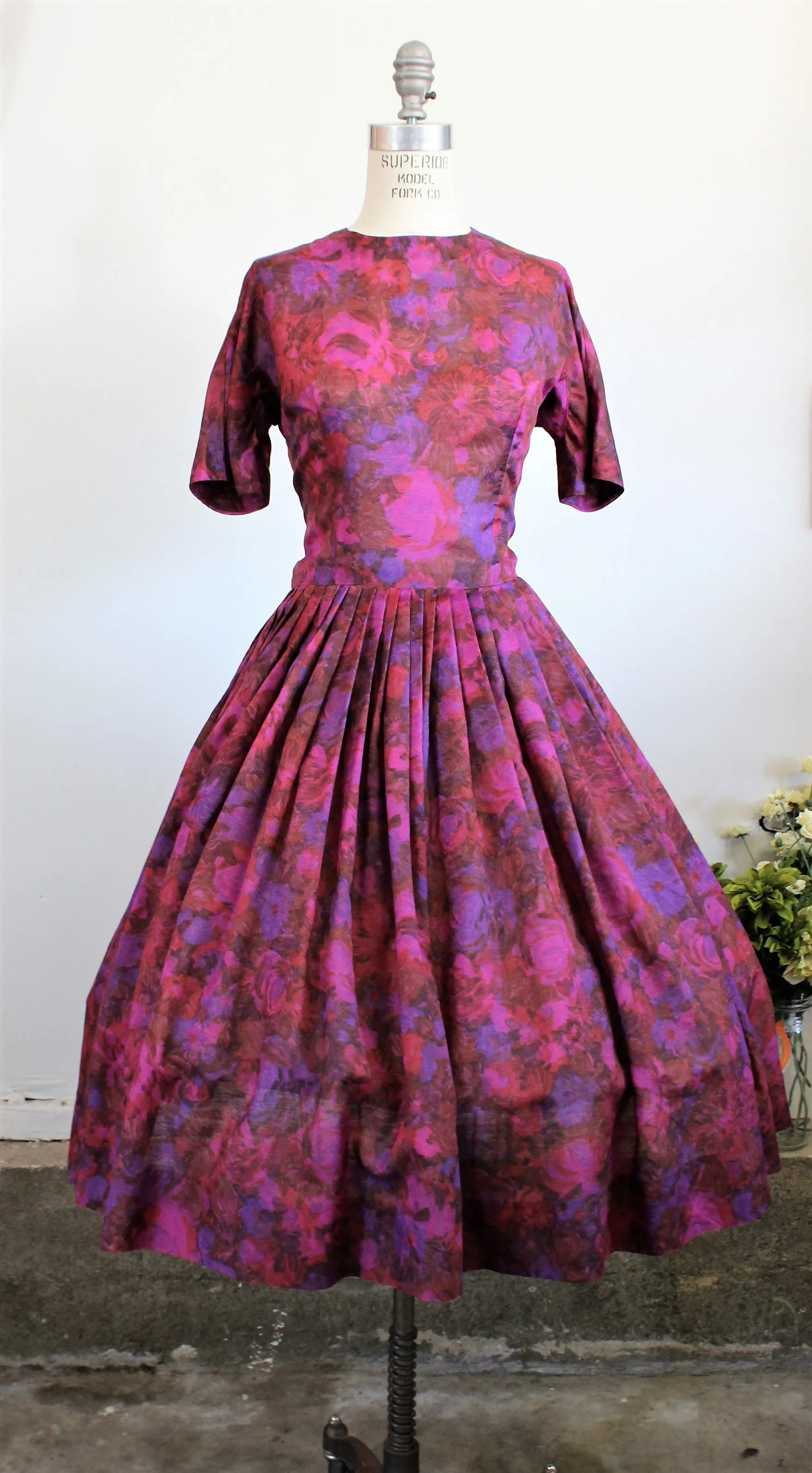 Vintage 1950s Dress Of Purple Flowers