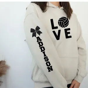 Volleyball Love Hoodie with Personalized Sleeve