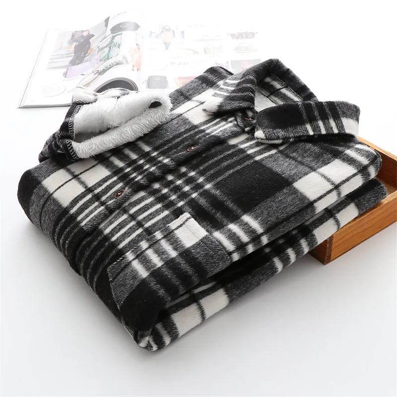 Winter Thick Velvet Plaid Shirts Jackets Women Warm Blouses Tops